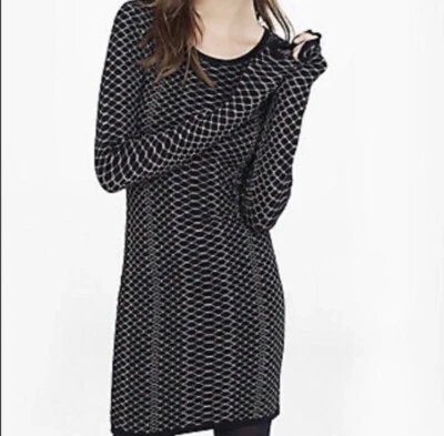 Express Black/gold Metallic long sleeve Bodycon Mini Sweater dress, XS - Image 1 of 4