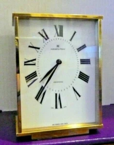 Hamilton K8H 1 Jewel Brass Electronic Clock France movement / Switzerland case - Picture 1 of 7