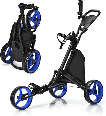 COSTWAY Carrito de golf plegable carrito de golf altura ajustable carrito de golf con 3 ruedas y freno de pie