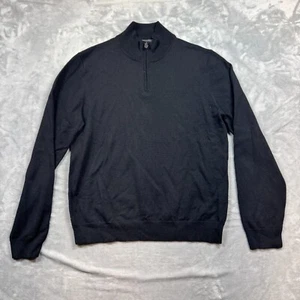 Bloomingdales Mens Store 100% Merino Wool L Black 1/4 Zip Mock Neck Sweater - Picture 1 of 9