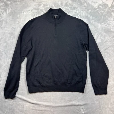 Bloomingdales Mens Store 100% Merino Wool L Black 1/4 Zip Mock Neck Sweater - Image 1 of 4