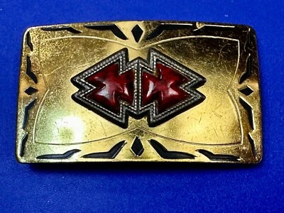 Símbolo de arte indígena vermelho morto turquesa? Fivela de cinto estilo sudoeste - Imagem 1 de 4