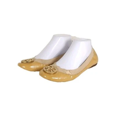 Sapatilhas de balé femininas TORY BURCH Caroline 2 EUA 8M couro marrom logotipo - Imagem 1 de 4