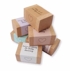 PERSONALISED  BROWN CAKE SLICE BOXES WEDDING BIRTHDAY PARTY COLOUR FAVOUR - Picture 1 of 15