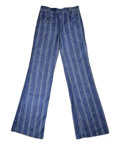 Vintage 70’s Logistix HUK A POO Striped Bell Bottom Flare Jeans Women’s Sz 28x35 - Picture 1 of 10