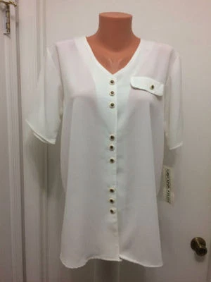 Blusa California Crush Mujer Pequeña Manga Corta Blanco Botón Nueva Foto 1 de 4