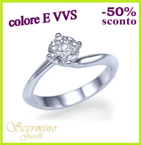 ANELLO SOLITARIO ORO BIANCO 18K DIAMANTE NATURALE E VVS 0.30 CERTIFICATO - Picture 1 of 4