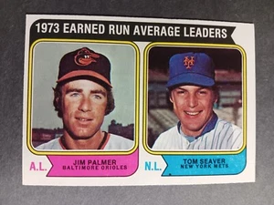 1974 Topps Baseball #206 1973 ERA Leaders Jim Palmer Tom Seaver - Bild 1 von 2