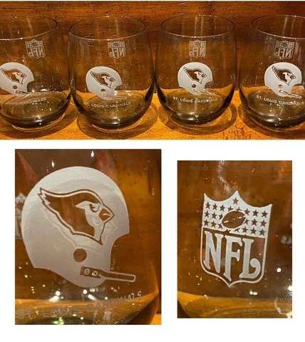 VINTAGE RARE Barware Drinking Glasses NFL ST. LOUIS CARDINALS 16 oz. 4-Piece Set Cover