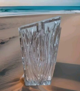 Vintage Crystal Glass Single Stem Block Vase Heavy Minimalist Modernist 5.75"H - Picture 1 of 6