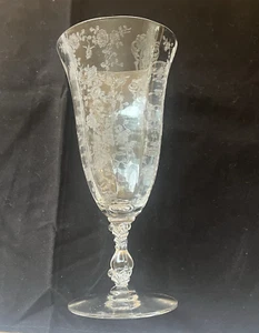 Cambridge Rose Point Clear Glass Etched Wine Glass 7.5" Replacement Vintage - Picture 1 of 11