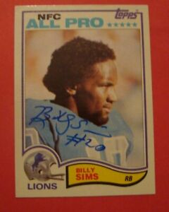 1982 TOPPS #349 BILLY SIMS AUTOGRAPH FOOTBALL CARD DETROIT LIONS JUNE 3 2001