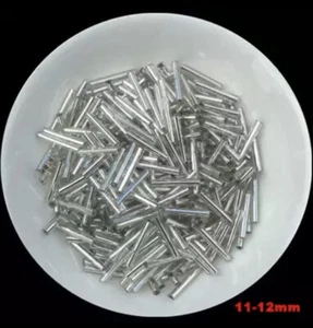 10mm Silver Metallic Charm Czech Glass Tube Seed Bugle Beads Jewellery 5g - Picture 1 of 1