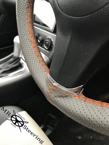 FOR SKODA FABIA 1 GREY PERFORATED LEATHER STEERING WHEEL COVER ORANGE DOUBLE STT - Picture 1 of 5