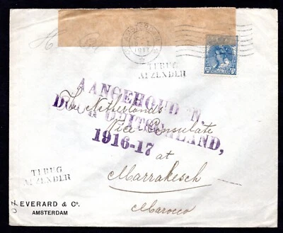 NETHERLANDS 1917 DIPLOMATIC POUCH COVER SENT FROM MOROCCO VIA CONSULATE - Image 1 of 2