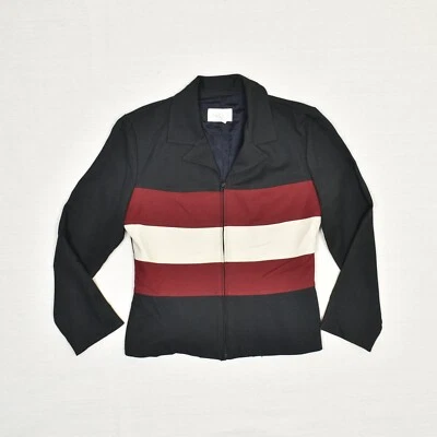 Chaqueta Blazer XOXO Vinatge Cremallera Completa Poliéster Multicolor Rayas L Hecha en EE. UU. Foto 1 de 4