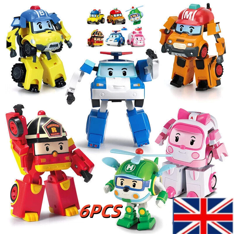 6PCS Academy Robocar Toys Poli Roy Amber Robot Mark Bucky Transformers Robot Car