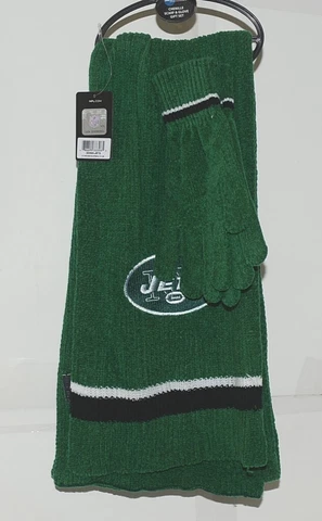 New York Jets Chenille Scarf Glove Gift Set Hunter Green Black White Cover