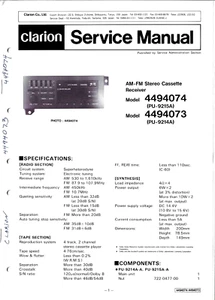 CLARION 4494074, 4494073, AM/FM STEREO CASSETTE ORIGINAL SERVICE MANUAL - Picture 1 of 1
