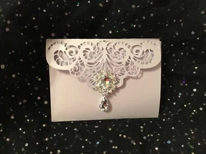 WEDDING INVITATION VINTAGE LILAC PEARL & WHITE FOLD POCKET 4 CARD LASER CUT - Picture 1 of 3