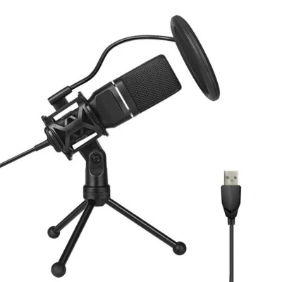 USB Condenser Microphone Mic Kit Tripod Stand For Game Chat Audio Recording PC - Image 1 of 4