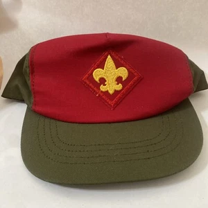 Boy Scouts BSA Cap Hat Olive Green & Red Snapback Size S/M Cub Scout Vintage - Picture 1 of 8