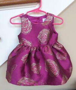 Children's Place Girl's Special Occasion Easter Dress 9 - 12 Mo. Magenta & Gold 