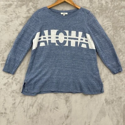 Suéter costero Madewell para mujer L Aloha azul blanco 100 % lino manga 3/4 Foto 1 de 4
