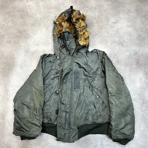 US Crew Heavy Attached Hood N-2B Jacket Mens Medium Colonel Flight Coat Green - Bild 1 von 15