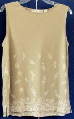 Bonita camiseta sin mangas usada en excelente estado por Josephine Chaus Studio beige y blanco RAYÓN y 30 $ polietileno talla L Foto 1 de 4