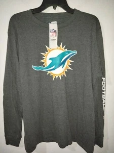 Miami Dolphins NFL Team Apparel Crew Neck Long Sleeve Shirt L Gray - Picture 1 of 6