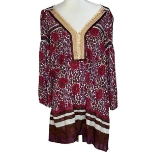 Free People tunica donna misto lino perlato multicolore floreale boho top taglia M - Foto 1 di 12
