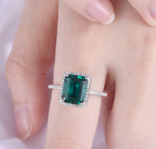 14K White Gold 2.25Ct Emerald Lab-Created Diamond Women's Engagement Ring