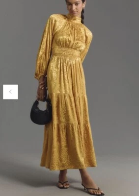 NWT Anthropologie The Somerset Maxi Dress Mock-Neck Edition Sz S Gold #9G506 - Image 1 of 4