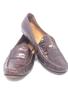 Damenschuhe Lauren Ralph Lauren braun Leder Penny Loafer Kroko-Muster Autofahrer - Bild 1 von 11