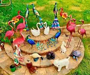 Large HandMade Flamingo Swan Metal Indoor Outdoor Pond Garden Ornament Sculpture - Picture 1 of 49