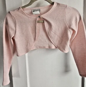 RARE EDITIONS GIRLS Pink KNIT SHRUG sweater pink metallic with one button Sz 7 - Picture 1 of 6
