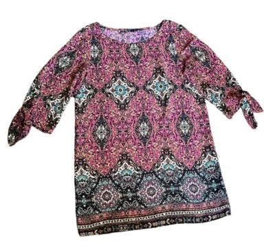 Vestido BeBop Túnica Mini Retro Años 70 Boho Hippie XL Multicolor Floral Manga 3/4 Foto 1 de 4