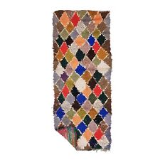 Moroccan Handmade Vintage Rug 2'7x6'8 Berber Geometric Multicolor Cotton Carpet