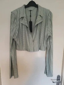 Women's Uk14 Maniere De Voir Satin Plisse Cropped Blazer Shirt Mint Green - Picture 1 of 9