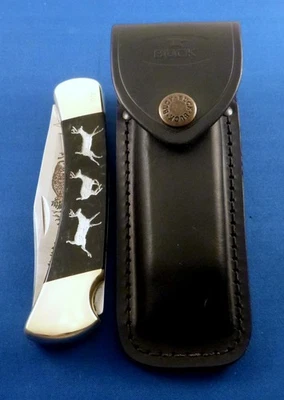 BUCK 110 50th Anniversary Deer Etched folding pocket Knife, Buck leather sheath - Image 1 of 4