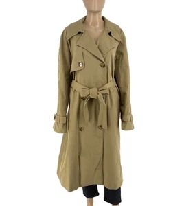 Mango MNG Women Dark Beige Belted Trench Jacket Coat Size XL - Picture 1 of 8