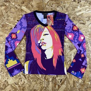 VTG Y2K DSWT Hayes Custo Purple Pink Girl LS Womens Top Size S - Picture 1 of 3