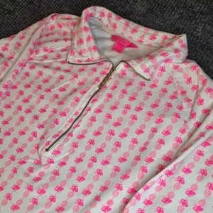 Lilly Pulitzer Quarter Zip Pullover Pineapple Print Pink White M - Picture 1 of 7