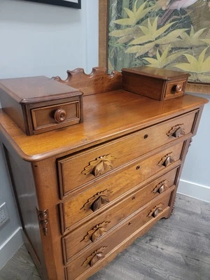 Antique Solid Hardwood Eastlake Dresser with key - Image 1 of 4