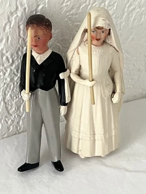 Couple Poupée Ancienne Communion En Celluloïds Tête D'Aigle, Petitcollin - Photo 1/4