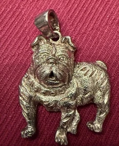 Sterling Silver Bulldog Charm Pendant Necklace Diamond Cut Finish - Picture 1 of 3