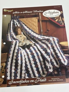 Snowflakes on Plaid Mile A Minute Afghan Crochet Pattern Card Needlecraft Shop - Picture 1 of 4