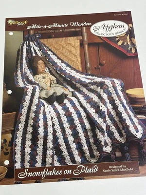 Snowflakes on Plaid Mile A Minute Afghan Crochet Pattern Card Needlecraft Shop - Image 1 of 4