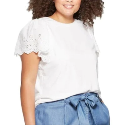 CAMISETA AVA & VIV MUJER TALLA GRANDE MANGA OJALES CUELLO REDONDO blanca 2 X caja GC Foto 1 de 4